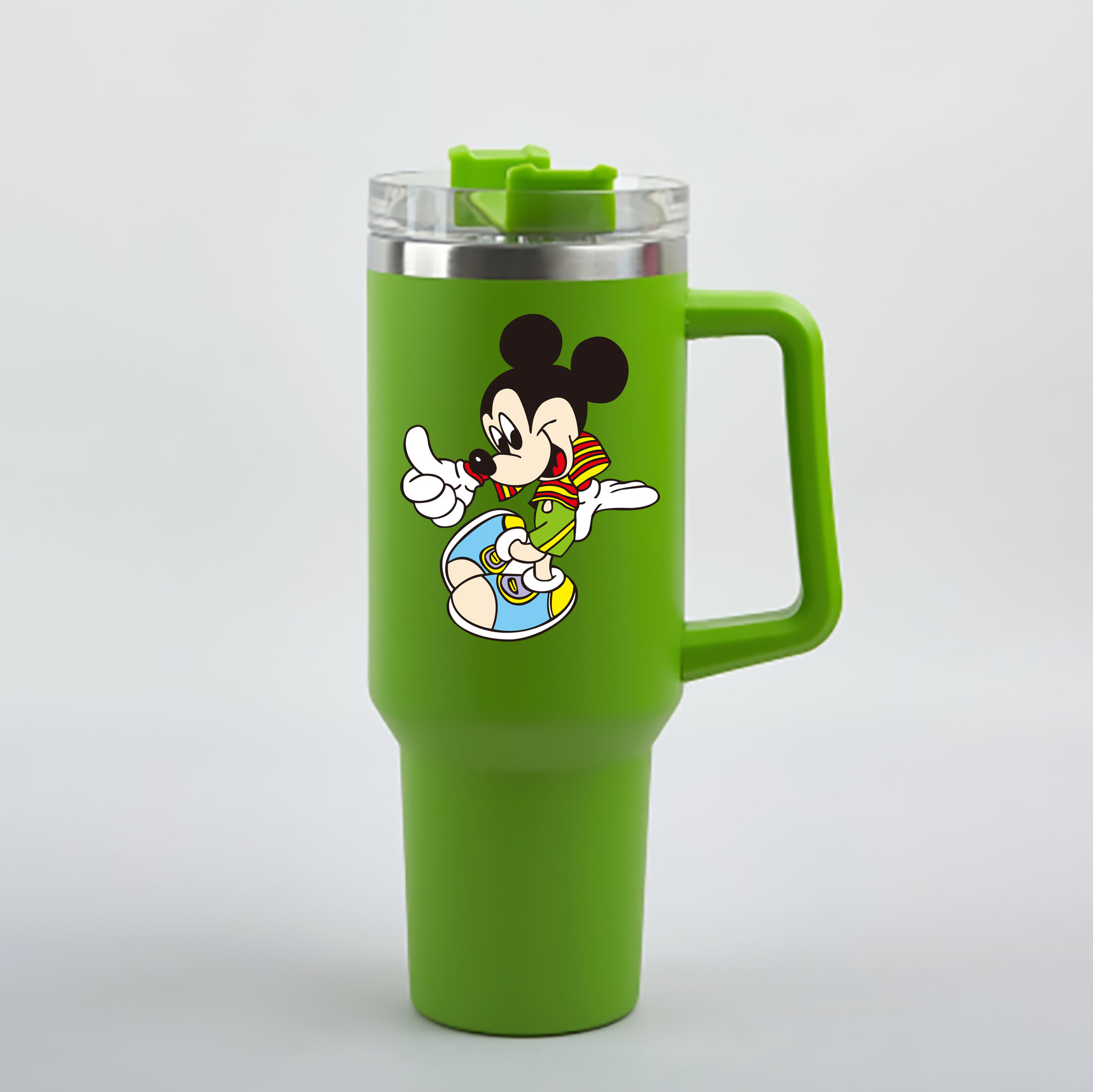 （画像用） ミッキーマウス Mickey Mouse 1200mL車用タンブラー - クリスタルステッカー（プラスチックストロー付き）
